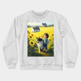 child hanging out with a dog. Crewneck Sweatshirt